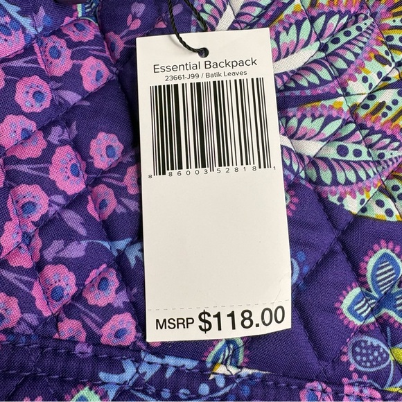 NWT Vera Bradley Essential Backpack Batik Leaves - Picture 10 of 10